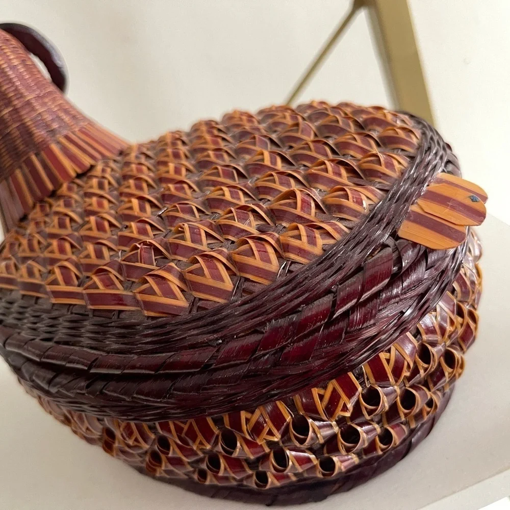Vintage Woven Handmade  Ram-Shaped Basket Cottagecore Boho Rustic Farmhouse Vibe